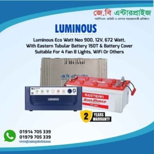 Luminous Ips Eco Watt Neo 900 With Eastern Tubular Battery 150t For 4 Fan 6 Lights