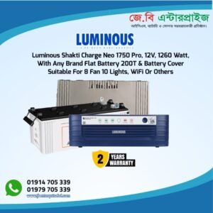 Luminous Ips Shakti Charge Neo 1750 Pro 12v With 200ah Battery For 7/8 fan 10/15 lights or Others